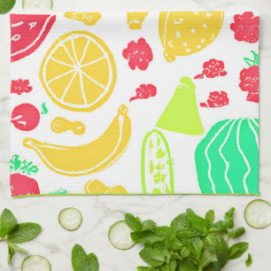 Vibrant Colourful Fruits Pattern Tea Towel