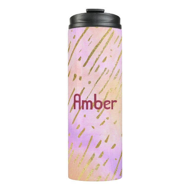 Vibrant Colourful Gold and Pink Thermal Tumbler (Front)