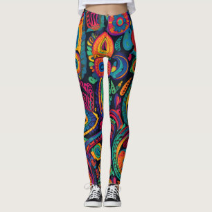 Vibrant Colourful Indian Textile Print Pattern Leggings
