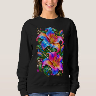 Vibrant Colourful Lily Flowers Sweatshirt, Magical Sweatshirt