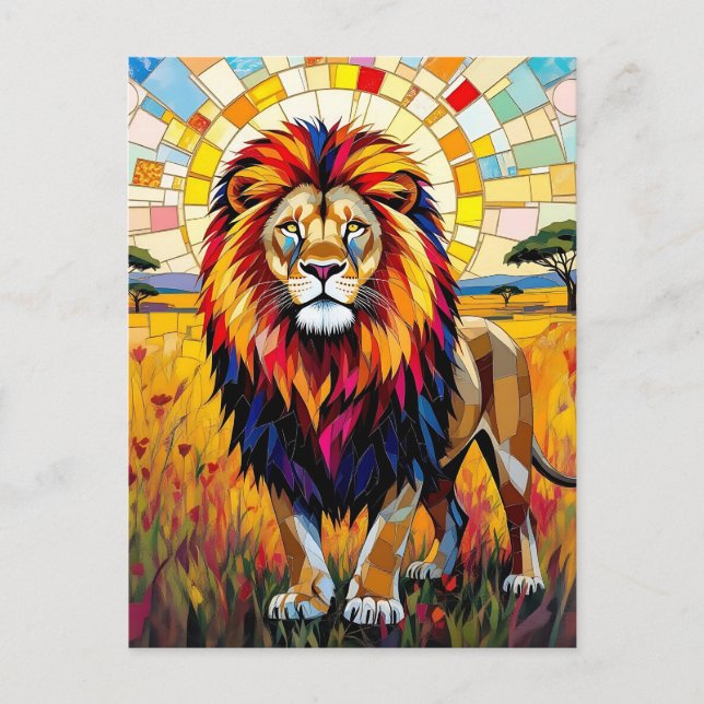 Vibrant Colourful Lion Mosaic Blank  Postcard (Front)