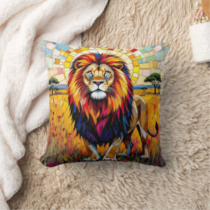 Vibrant Colourful Lion Mosaic   Cushion