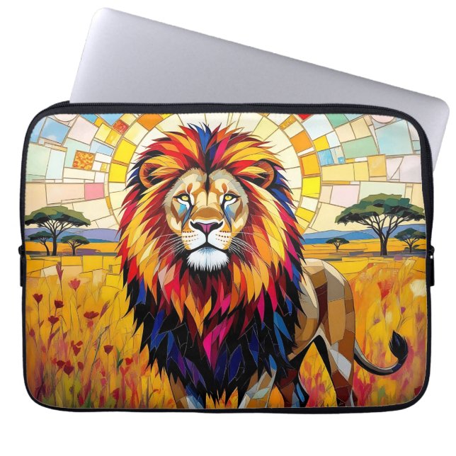 Vibrant Colourful Lion Mosaic   Laptop Sleeve (Front)