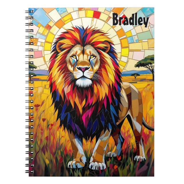Vibrant Colourful Lion Mosaic Personalised  Notebook (Front)