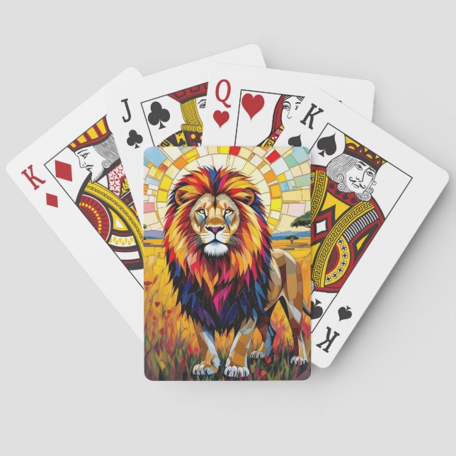 Vibrant Colourful Lion Mosaic Playing Cards (Back)