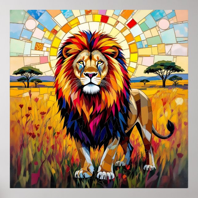 Vibrant Colourful Lion Mosaic   Poster (Front)