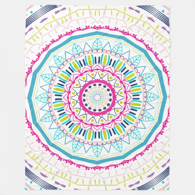 Vibrant Colourful Mandala Art Fleece Blanket (Front)