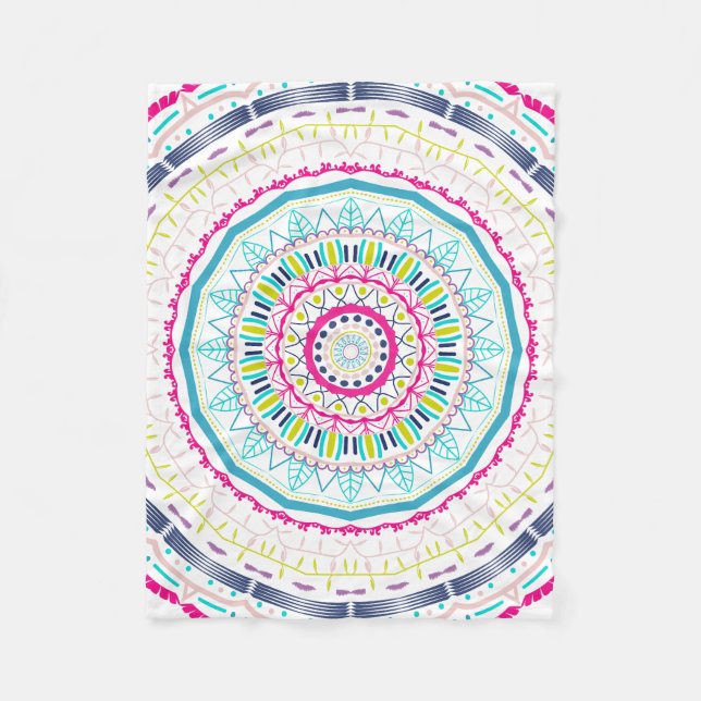 Vibrant Colourful Mandala Art Fleece Blanket (Front)