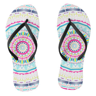 Vibrant Colourful Mandala Art Flip Flops