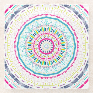 Vibrant Colourful Mandala Art Glass Coaster