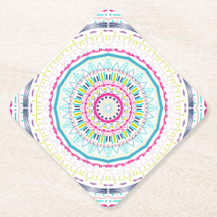 Vibrant Colourful Mandala Art Paper Coaster