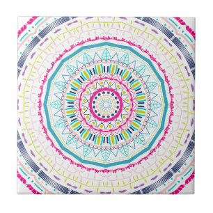 Vibrant Colourful Mandala Art Tile