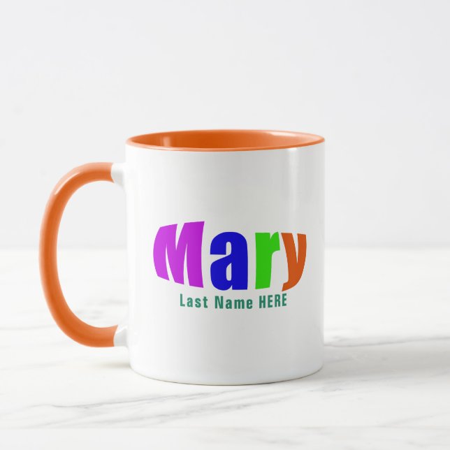 Vibrant Colourful "Mary" Name, Personalised Green Mug (Left)