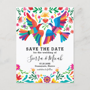 Vibrant Colourful Mexican Inspired Birds and Flora Announcement Postcard