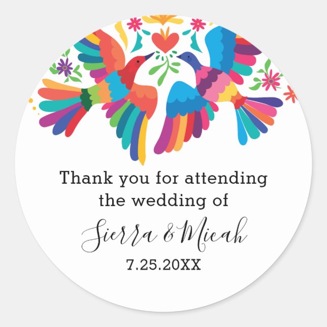 Vibrant Colourful Mexican Inspired Birds Classic Round Sticker (Front)