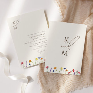 Vibrant Colourful Monogram Wildflower Bloom Weddin Invitation