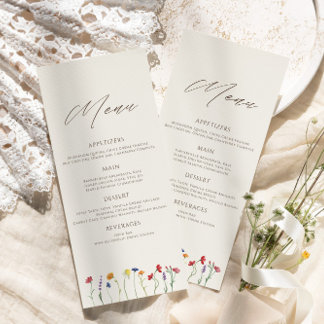 Vibrant Colourful Monogram Wildflower Bloom Weddin Menu