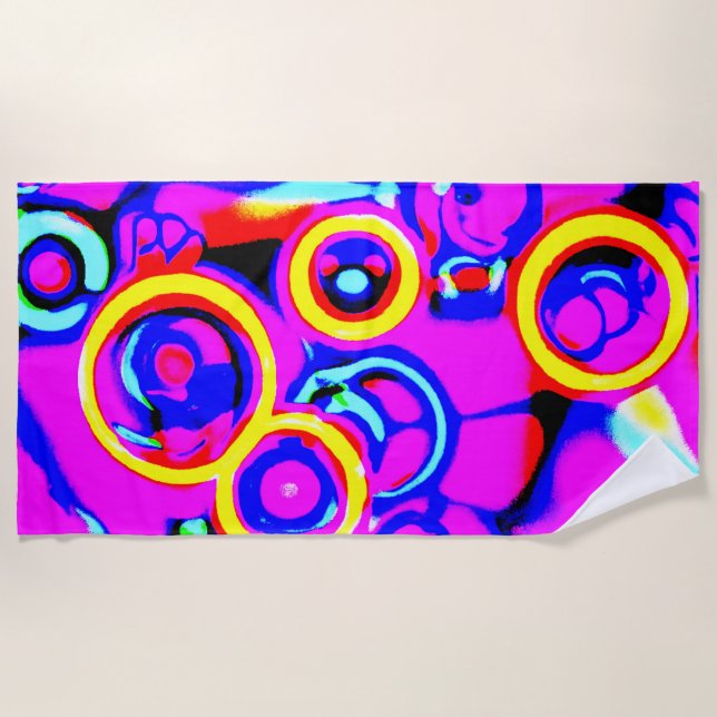 Vibrant Colourful Neon Pattern Beach Towel (Front)