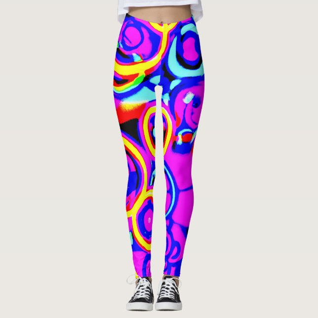 Vibrant Colourful Neon Pattern Leggings (Front)