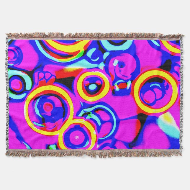 Vibrant Colourful Neon Pattern Throw Blanket (Front)