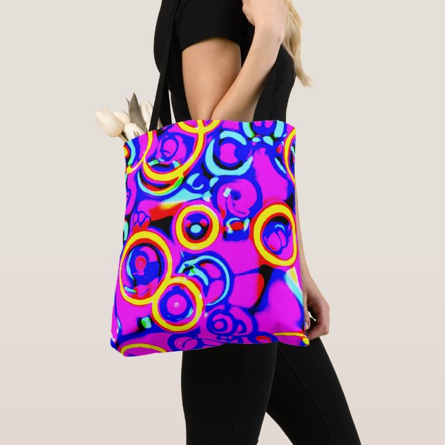 Vibrant Colourful Neon Pattern Tote Bag (Close Up)