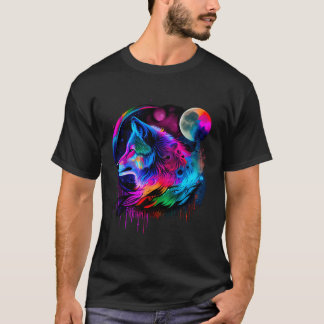 Vibrant Colourful Paint Wolf Face Wilderness T-Shirt