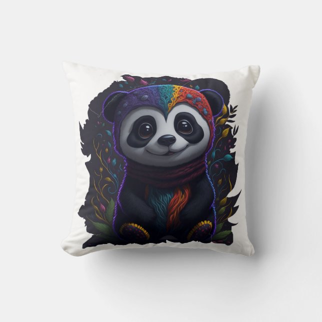 Vibrant Colourful Panda Pillow - Psychedelic Doubl (Front)