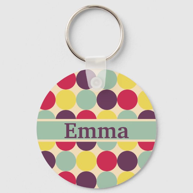 Vibrant Colourful Polka Dot Pattern Key Ring (Front)