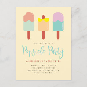 Vibrant Colourful Popsicle Party Summer Birthday Invitation Postcard