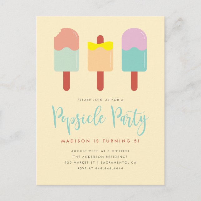 Vibrant Colourful Popsicle Party Summer Birthday Invitation Postcard (Front)