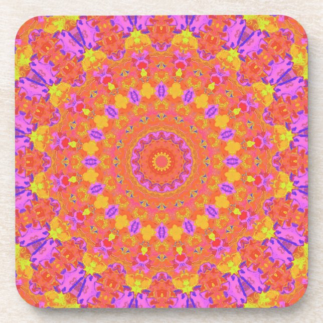 Vibrant Colourful Psychedelic Abstract Kaleidoscop Coaster (Front)