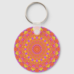 Vibrant Colourful Psychedelic Abstract Kaleidoscop Key Ring