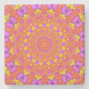 Vibrant Colourful Psychedelic Abstract Kaleidoscop Stone Coaster