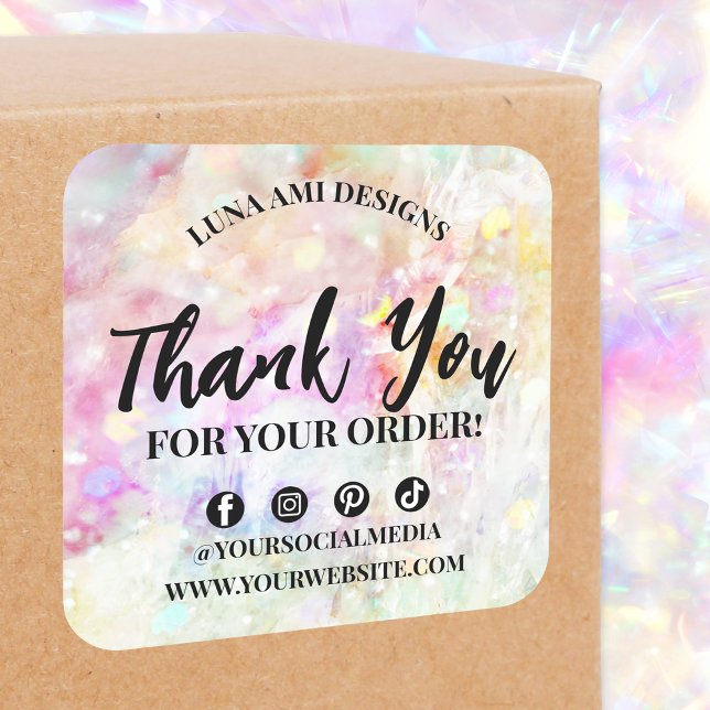 Vibrant Colourful Rainbow Confetti Thank Your Orde Square Sticker (Creator Uploaded)