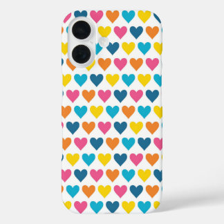 Vibrant Colourful Rainbow Hearts iPhone 16 Case