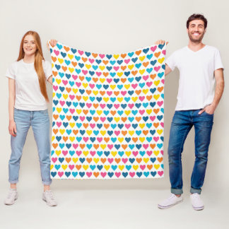 Vibrant Colourful Rainbow Hearts Fleece Blanket