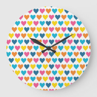 Vibrant Colourful Rainbow Hearts Large Clock