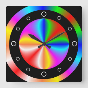 Vibrant Colourful Rainbow Square Wall Clock