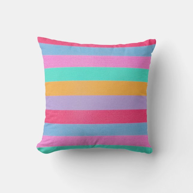 Vibrant Colourful Retro Stripes Cushion (Front)
