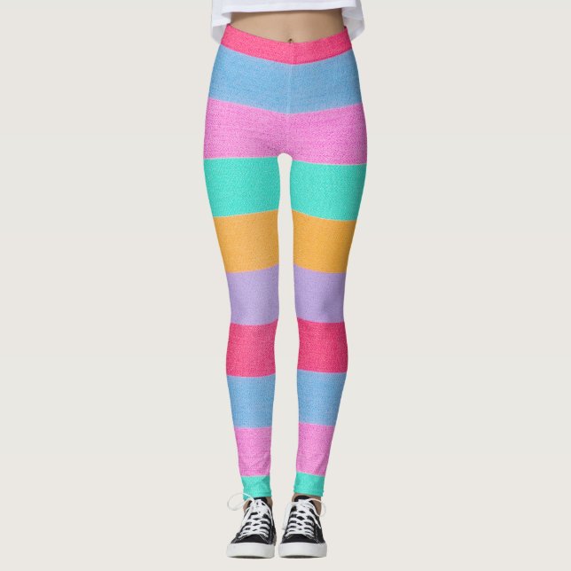 Vibrant Colourful Retro Stripes Leggings (Front)
