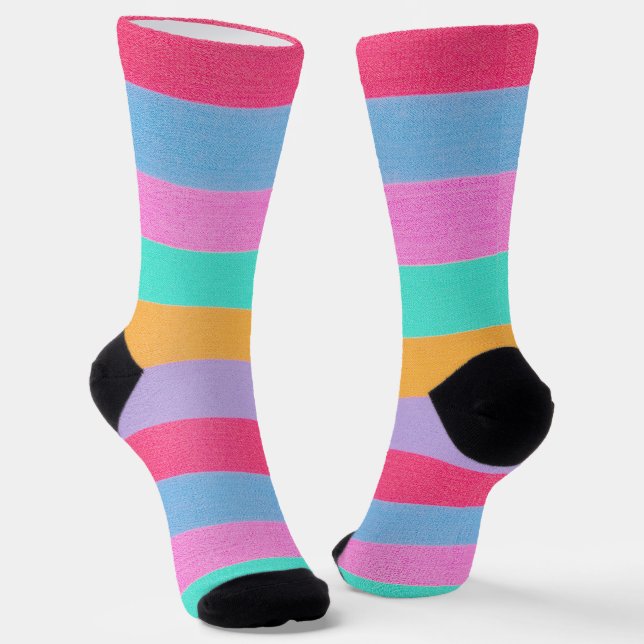Vibrant Colourful Retro Stripes Socks (Angled)
