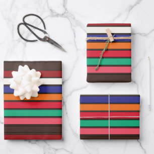 Vibrant Colourful Stripes Birthday Wrapping Paper Sheet