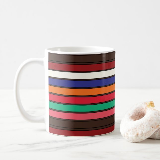 Vibrant Colourful Stripes  Coffee Mug (With Donut)