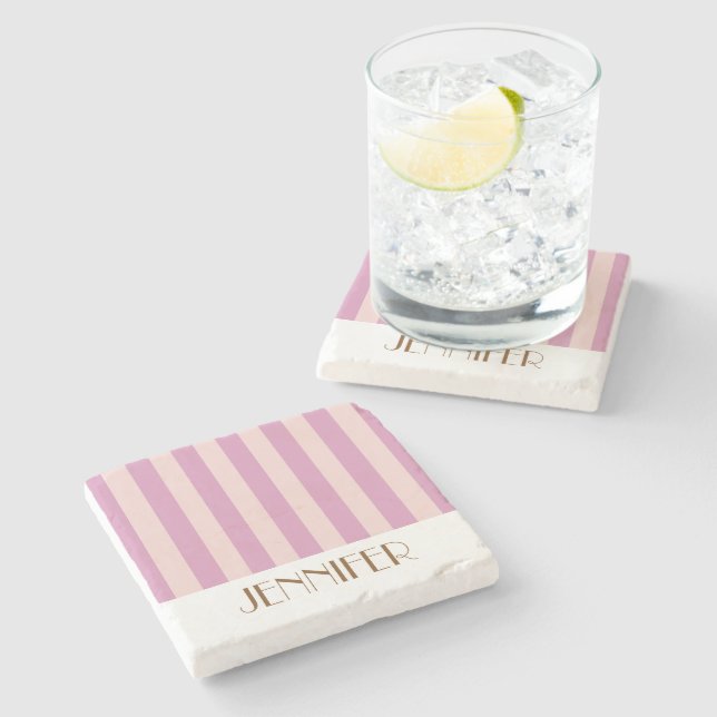 Vibrant Colourful Stripes purple Trendy Wedding Stone Coaster (Side)