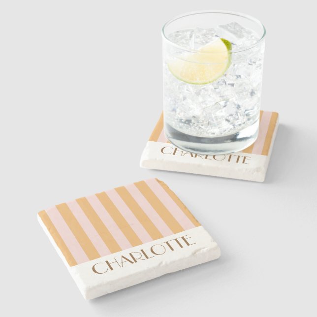 Vibrant Colourful Stripes yellow Trendy Wedding Stone Coaster (Side)