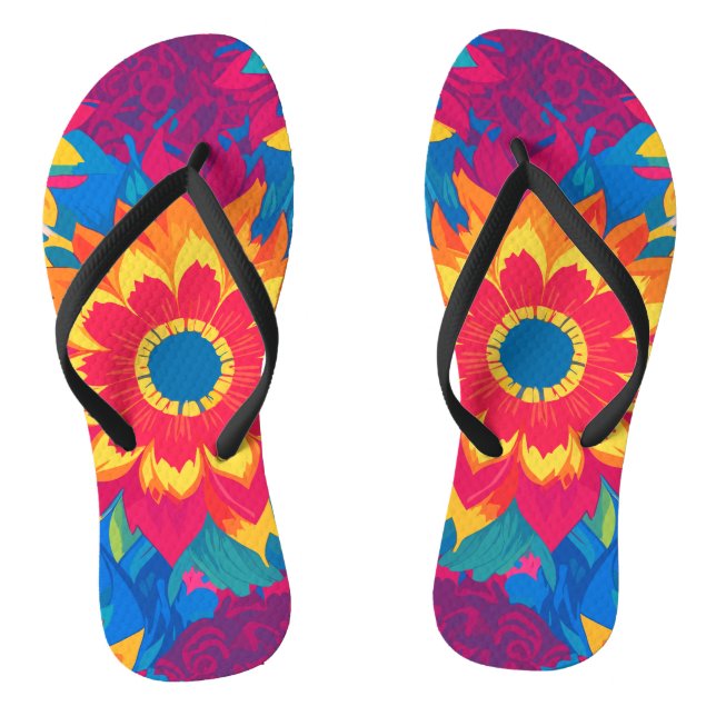 Vibrant Colourful Summer Blooms Floral Pattern Flip Flops (Footbed)