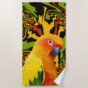 Vibrant Colourful Sun Conure Parrot Beach Towel