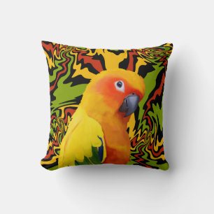 Vibrant Colourful Sun Conure Parrot Cushion