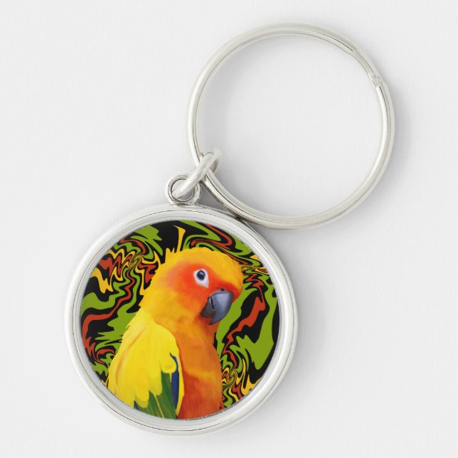 Vibrant Colourful Sun Conure Parrot Key Ring (Front)