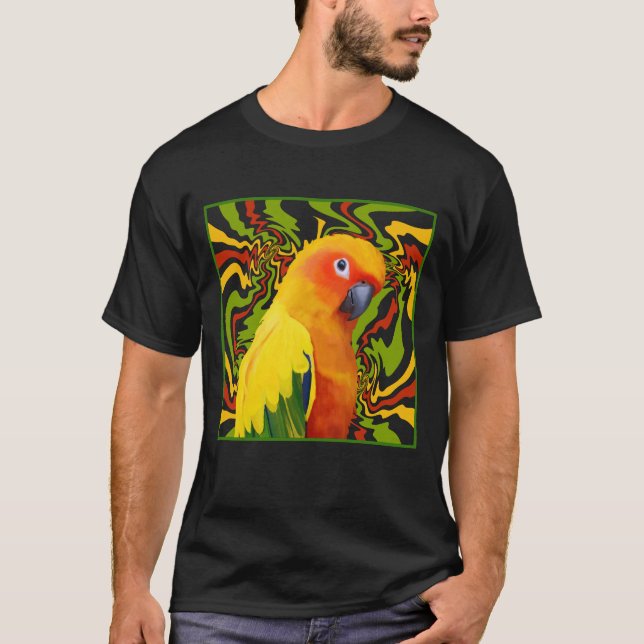 Vibrant Colourful Sun Conure Parrot T-Shirt (Front)